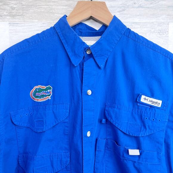Florida Gators Columbia PFG Bonehead Shirt Blue Short Sleeve Cotton Mens Medium - Picture 2 of 8